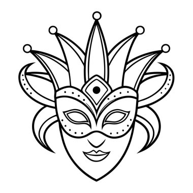 Single line art carnival mask icon  vector illustration on white background. clipart