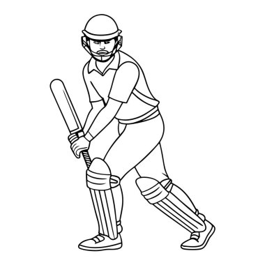 Line art Cricket sports man illustration on white background