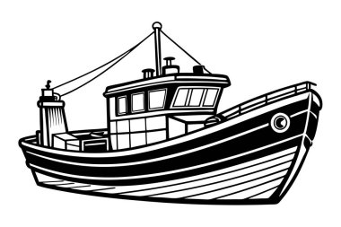 Fishing boat line art vector illustration on white background clipart