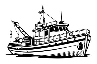 Fishing boat line art vector illustration on white background clipart