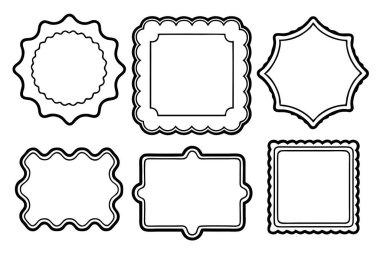 Set of different rectangle frames with wavy edges. Cute rectangular shapes with undulated borders.  isolated on white background clipart