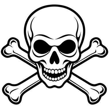 Skull and crossbones line art, vector illustration on white background. clipart