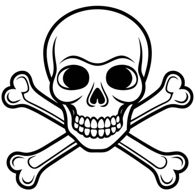 Skull and crossbones line art, vector illustration on white background. clipart