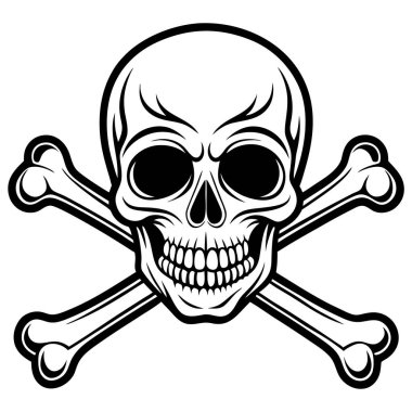 Skull and crossbones line art, vector illustration on white background. clipart