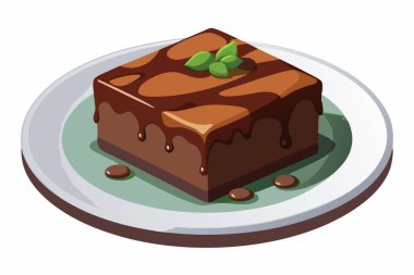 Erimiş çikolata parçalı Brownie Cake Dilimi Beyaz Tabakta Çürümüş Tatlı Şekeri.