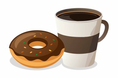 Kahve ve Donut Simgesi Siyah Kahve Beyaz Arkaplanda Çikolatalı Donut