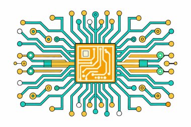 Beyaz Arkaplan Modern Teknoloji Kavramsal Vektör İllüstrasyonunda Soyut Devre Tahtası Deseni.