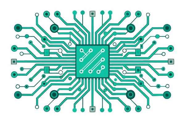 Beyaz Arkaplan Modern Teknoloji Kavramsal Vektör İllüstrasyonunda Soyut Devre Tahtası Deseni.