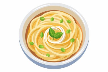 Klasik Fettuccini Alfredo Garnish - Üst Görünüm, Beyaz Üzerine İzole, Menü Özellikleri İçin Mükemmel.