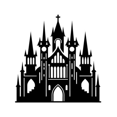 Gothic Architecture Silhouette, Black Gothic Castle Icon Vector on White Background. clipart