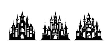 Gothic Architecture Silhouette, Black Gothic Castle Icon Vector on White Background. clipart