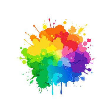 Rainbow Watercolor Paint Splatter, Vibrant Brush Stroke Splash Vector on White Background. clipart