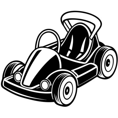 Go kart illüstrasyonları. Siyah ve beyaz Go kartı beyaz arkaplanda izole