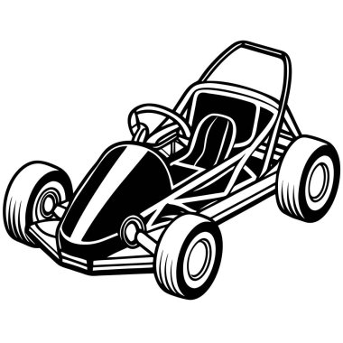 Go kart illüstrasyonları. Siyah ve beyaz Go kartı beyaz arkaplanda izole