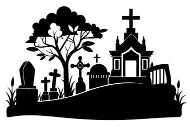 silhouette of Cemetery Vector lustration on white background clipart