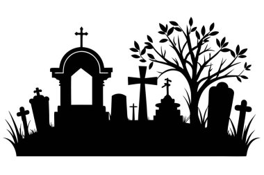 silhouette of Cemetery Vector lustration on white background clipart