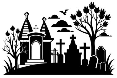 silhouette of Cemetery Vector lustration on white background clipart