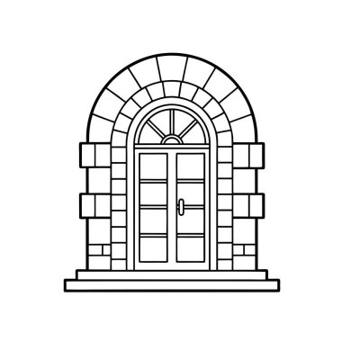 Outline Illustration on Door with Stone Faade. clipart