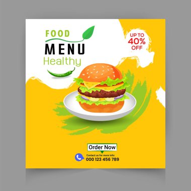 Food burger social media post design template. clipart