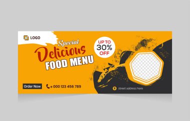 Yemek afişi şablonu tasarımı. Fast food restoran menüsü sosyal medya pazarlaması