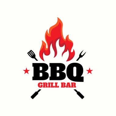 Spatul ile barbekü logosu yangın konsepti