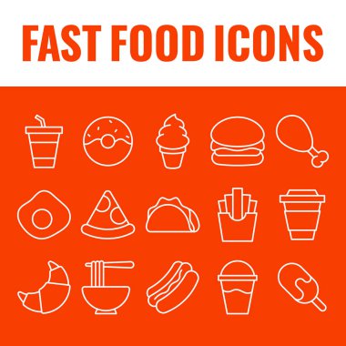 Fast Food ikonları hazır. Fast food vektör simgeleri. abur cubur simgeleri vektörü