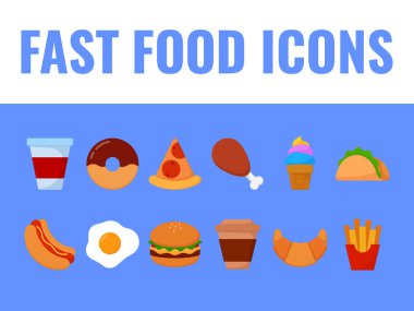 Fast Food ikonları hazır. Fast food vektör simgeleri. abur cubur simgeleri vektörü