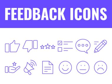 Geribildirim simgeleri vektör ayarladı. Geri besleme simgeleri illüstrasyon vektörü. Geri bildirim simgesini gözden geçir