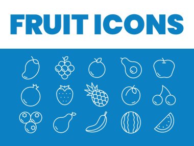 Meyve ikonları hazır. Meyve simgeleri vektörü. çizgi meyve ikonu. Taslak meyve simgeleri dizisi