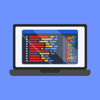 Kod vektör simgesi programlanıyor. Kod dili vektörü programlanıyor. dizüstü bilgisayarı olan yazılım kodu