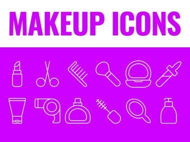 Makyaj simgeleri vektör belirledi. Makyaj simgeleri vektörü. kozmetik simgeleri