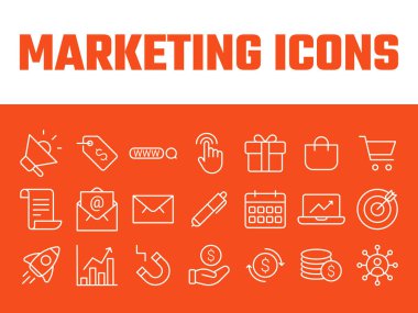 Pazarlama simgeleri belirlenmiş vektör. iş pazarlama SEO simge vektörü