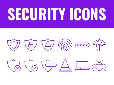 Güvenlik simgeleri vektör belirledi. Siber Güvenlik ikonları vektörü. Koruma simgeleri vektörü