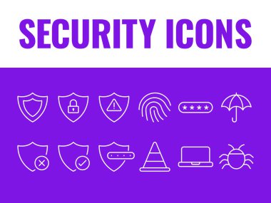Güvenlik simgeleri vektör belirledi. Siber Güvenlik ikonları vektörü. Koruma simgeleri vektörü