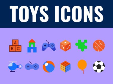 Çocuk Oyuncakları Simgesi Seti. oyuncak simgeleri vektörü. Bebek oyuncakları vektör simgeleri. eğlenceli oyuncaklar