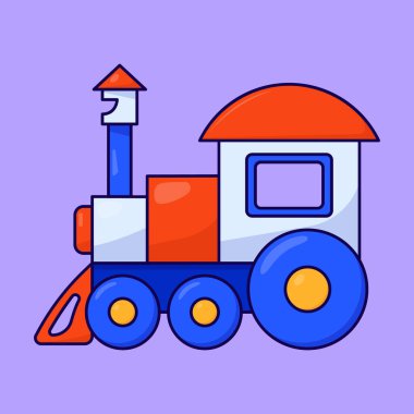 Sevimli oyuncak tren vektör ikonu. oyuncak tren illüstrasyonu. Plastik tren oyuncak simgesi