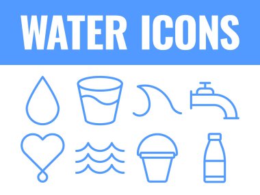 Su Simgeleri vektör belirledi. Su dalgası su ikonları vektörü. sıvı su simgeleri