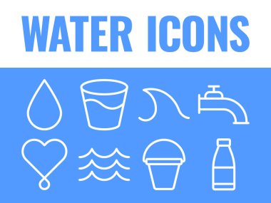 Su Simgeleri vektör belirledi. Su dalgası su ikonları vektörü. sıvı su simgeleri