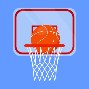 Top vektör ikonlu basketbol potası. Basketbol topu basketbol potası net illüstrasyonu. Basketbol Hoop gol ağı.