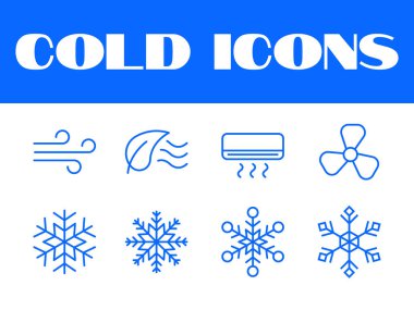 Soğuk simgeler vektör belirledi. Kış mevsimi vektör simgeleri. Soğuk Kar ikonları çizimi. Soğuk hava