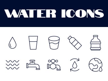 Su ikonları hazır. Su hattı ikon vektör illüstrasyonunu içiyor. Su simgeleri vektörü