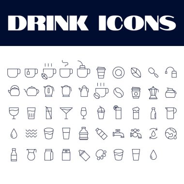 İçecek ikonları ayarlandı. Çizgi ikon vektör illüstrasyonunu içer. İçecek simgeleri ayarlandı.