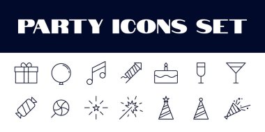 Doğum günü partisi simgeleri vektörü ayarladı. Parti Kutlama Simgeleri İllüstrasyonunu Ayarladı. Doğum günü simgeleri