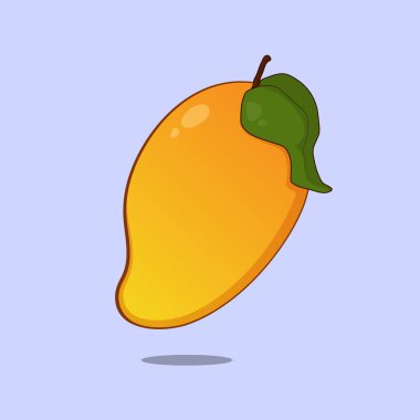 Taze Mango Resimli Vektör Meyve Simgesi Yapraklı Mango