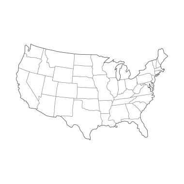 Amerika Birleşik Devletleri Çizgi Haritası Vektör İllüstrasyon Simgesi ABD Haritası