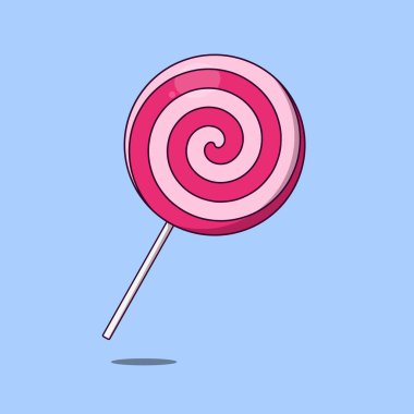 Pembe Çilek Lolipop Vektör İllüstrasyon Simgesi Tatlı Şeker