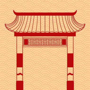 Çin Geleneksel Doodle Çizimi. Çin 'in geleneksel ay yeni yıl geçit vektörü