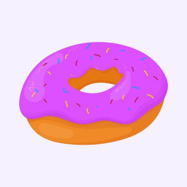 Donut Vektör İllüstrasyonu. Çilek kremalı çörek ikonu vektörü