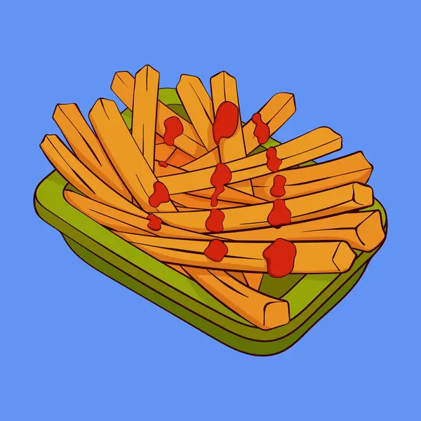Ketçap Çizimli Patates kızartması. Ketçap vektör kavramlı patates kızartması