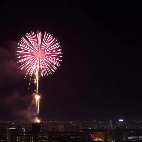Yeni yıl arifesinde gece renkli havai fişekler.
